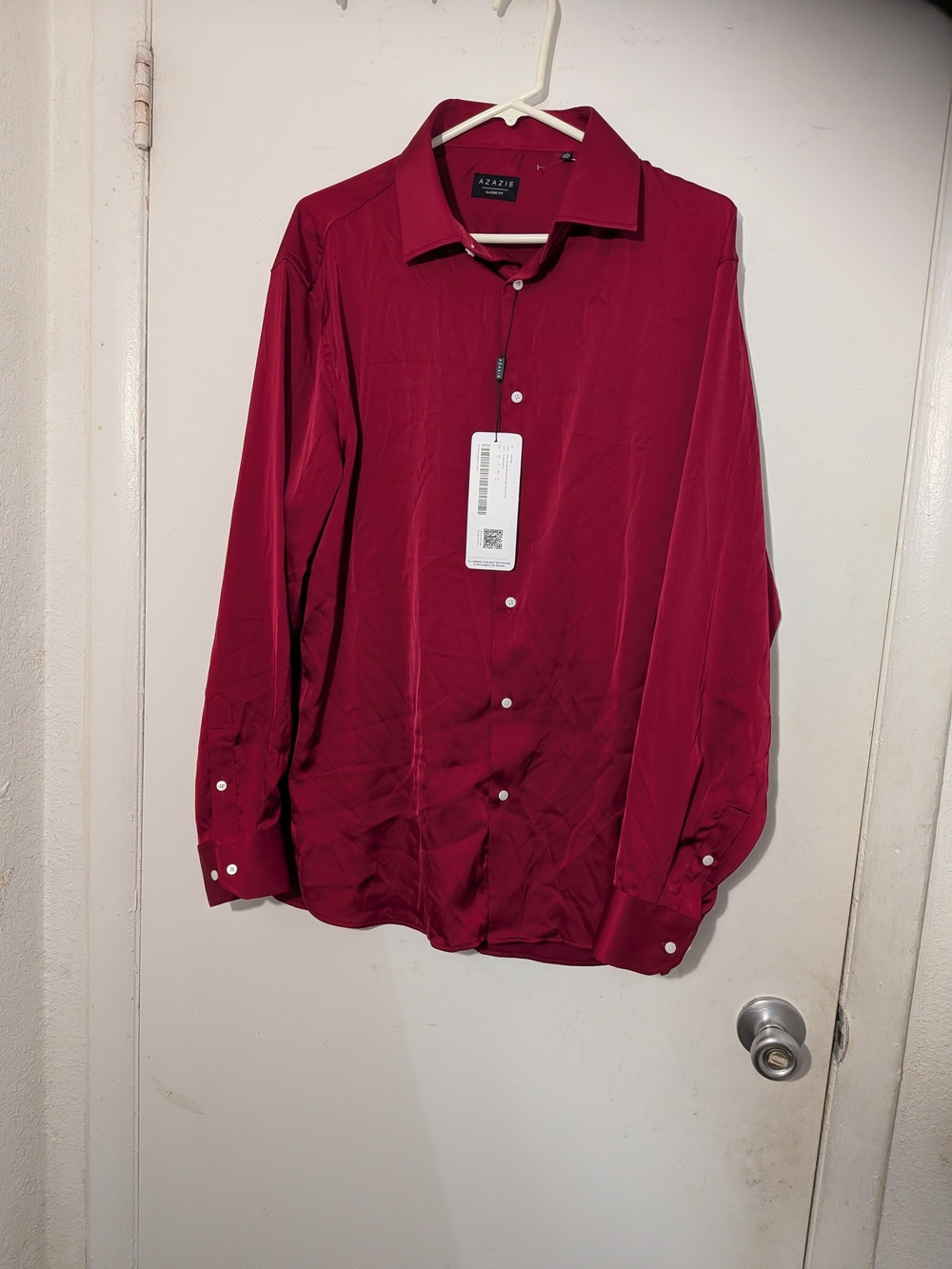 Azazie Men’s Wine Red Long-Sleeve Dress Shirt